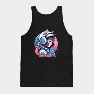 Female Astronaut and Blue Cat Tank Top